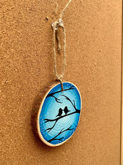 Birds on Tree Blue Ornament