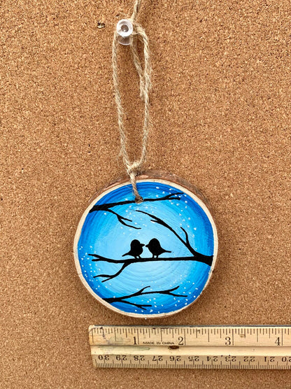 Birds on Tree Blue Ornament