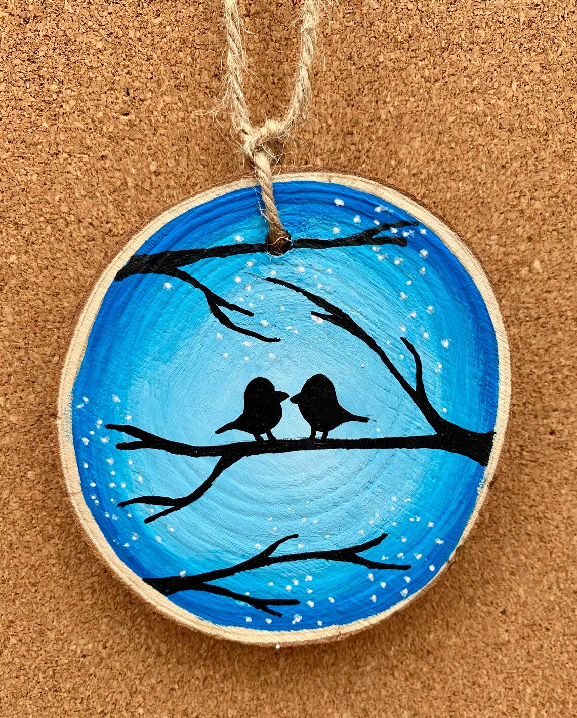 Birds on Tree Blue Ornament