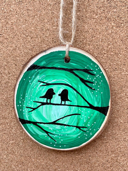 Birds on Tree Green Ornament